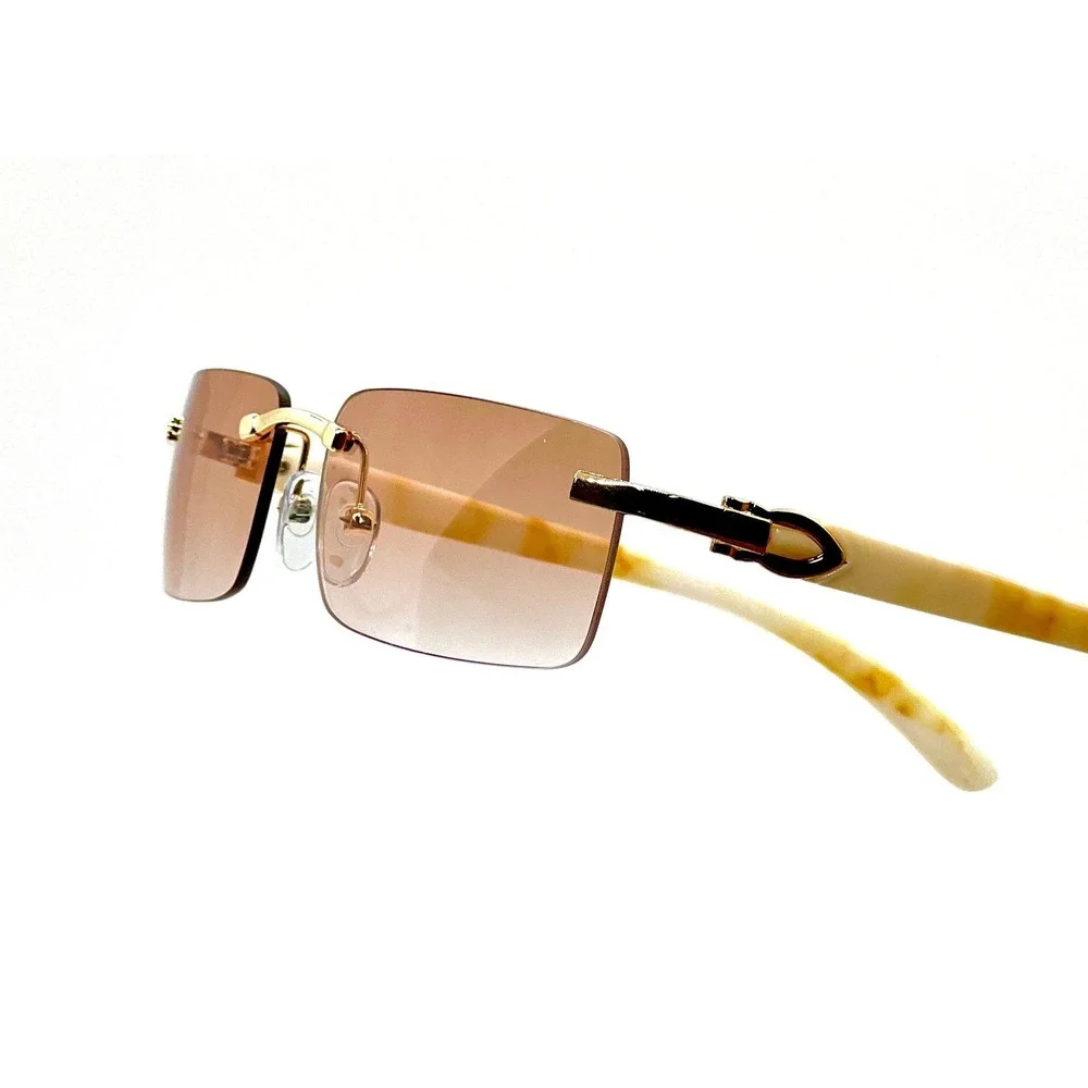 Frameless Sunglasses Rectangle Gold Frame Champagne Lens‎ Fashion Shades Gafas